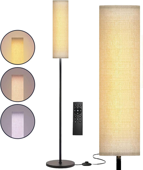 Vertical LED Floor Lamp Dimmable Modern Linen Standing Light with Foot Switch