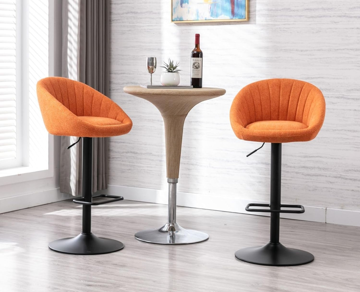Bar Stools Set of 2 | Orange L-Shaped Adjustable Counter Chairs