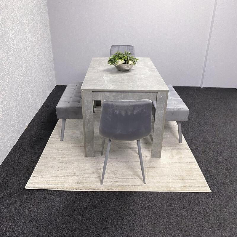 Grey Dining Table Set with 2 Chairs & Benches | Stone Effect Kitchen Set