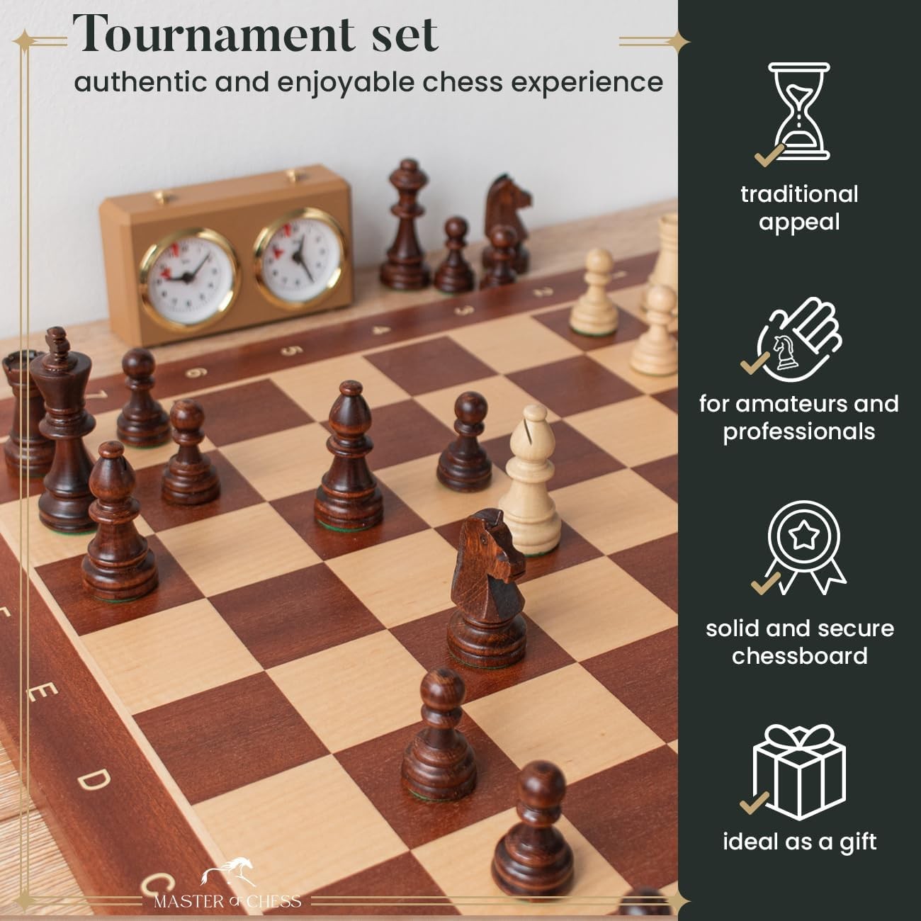 Luxury 54cm Tournament Wooden Chess Set | Weighted Staunton Pieces | Premium Gif