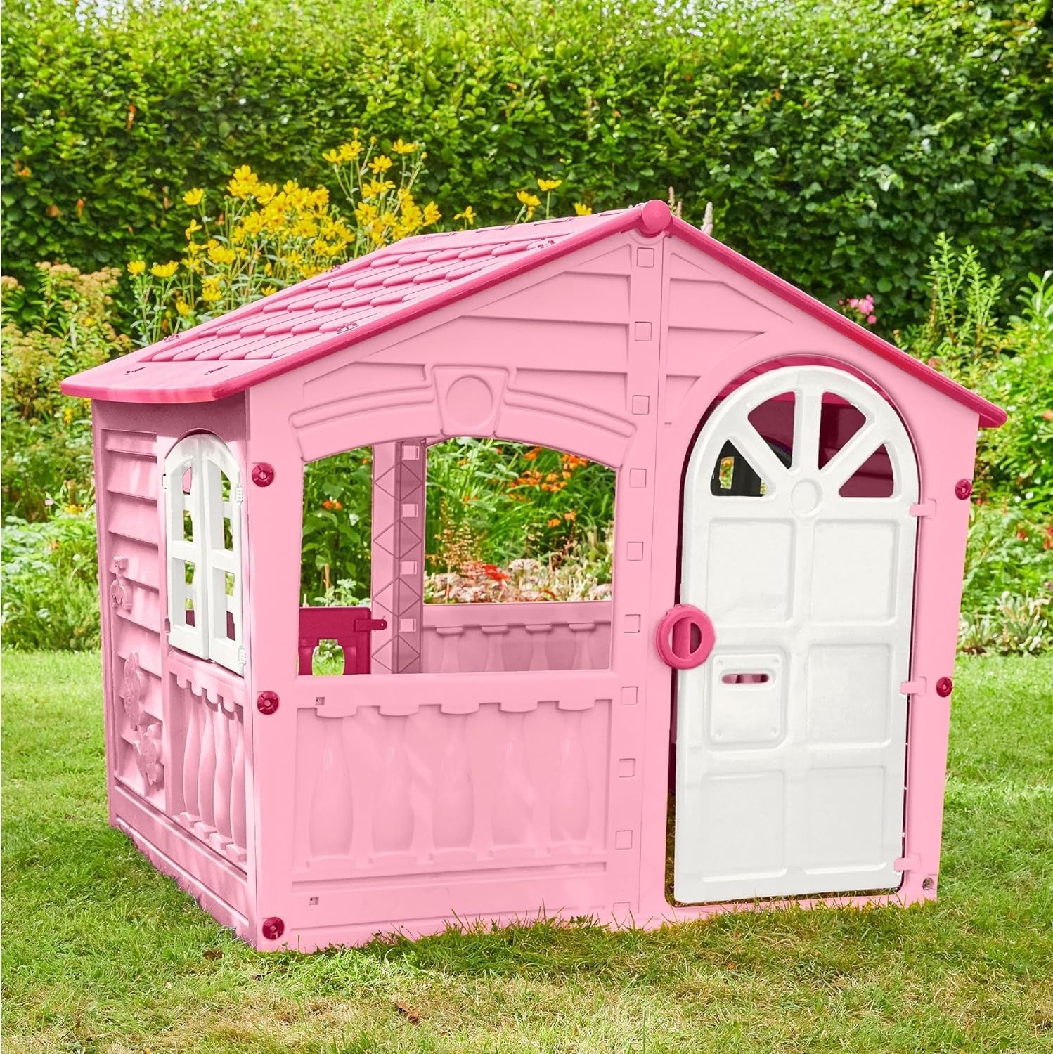 Kids Plastic Playhouse Pink Indoor Outdoor Garden House Ages 2+
