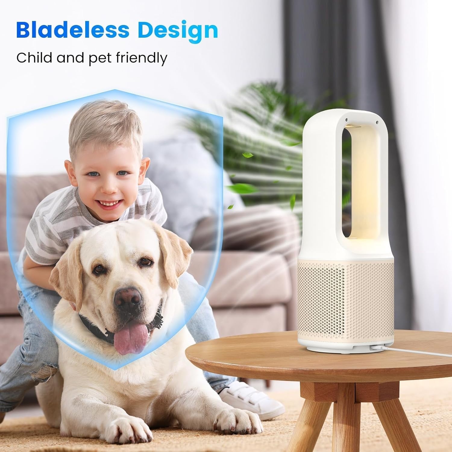 13-Inch Bladeless Desk Fan – Quiet 9-Speed Air Circulator w/ Timer & Night Light