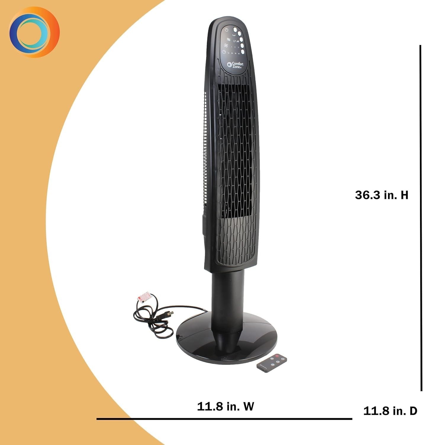 36 Inch Oscillating Tower Fan – Remote Control, 3 Speeds, LED Display, Quiet