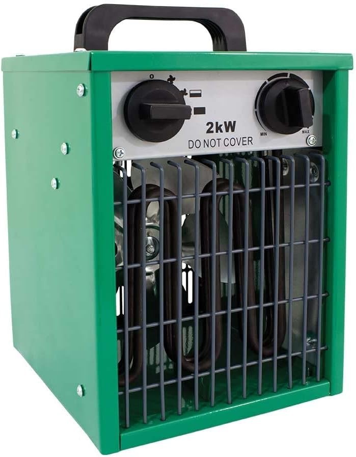 2kW Greenhouse Space Heater with Thermostat & Quiet Fan for Shed Garage