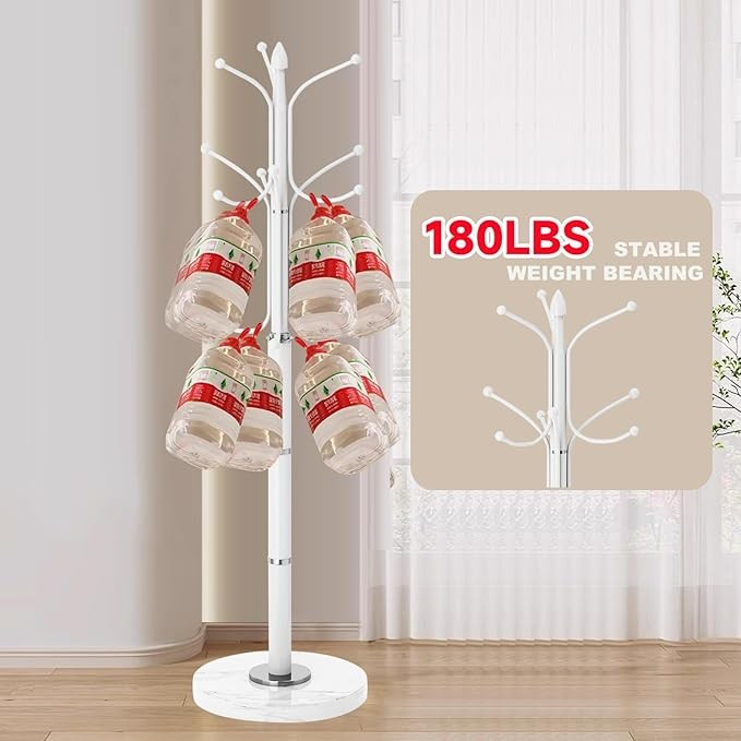 White Metal Coat Rack Stand Marble Base 12 Hooks Hall Tree Organizer