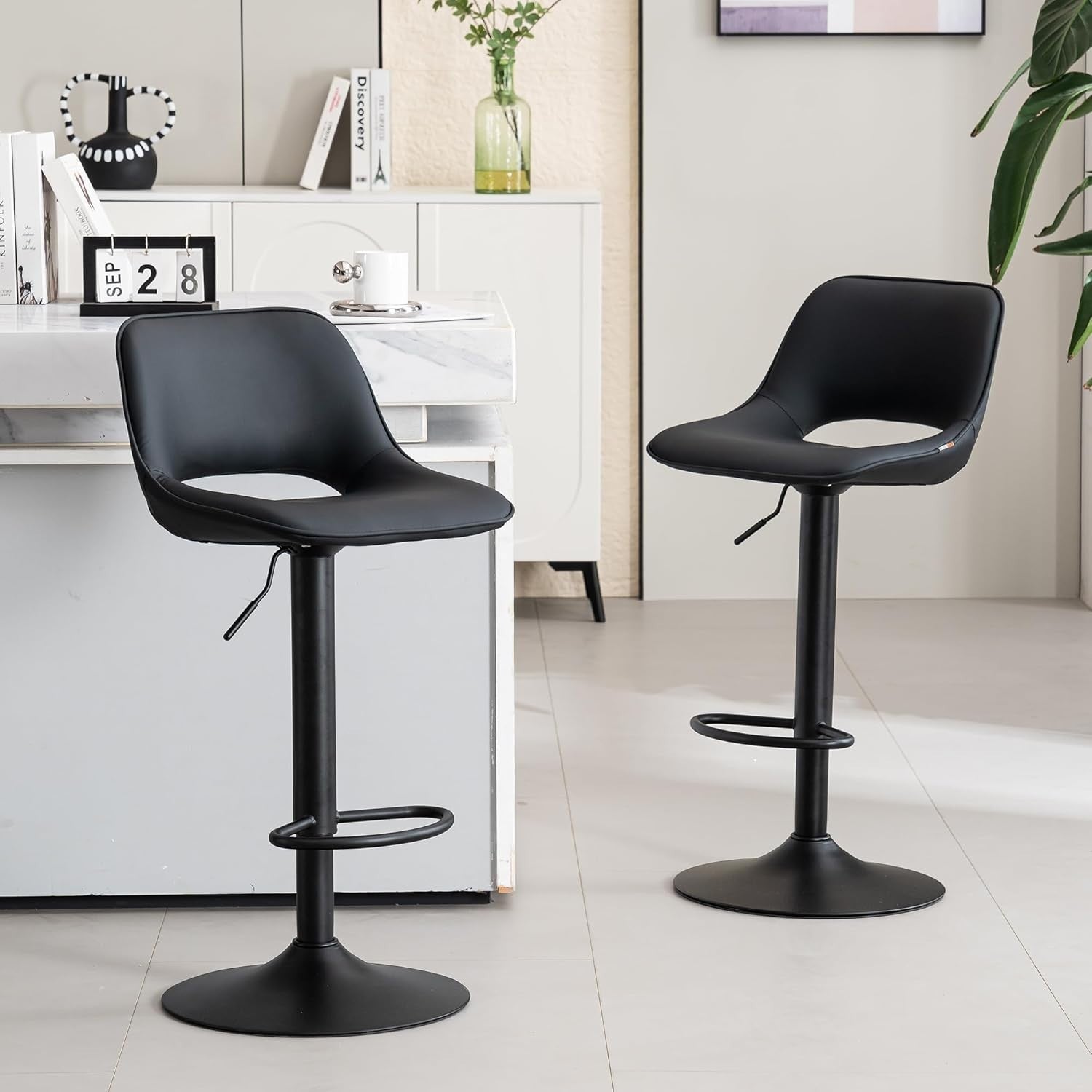 Adjustable Swivel Bar Stools 2pcs Faux Leather Counter Kitchen Chairs