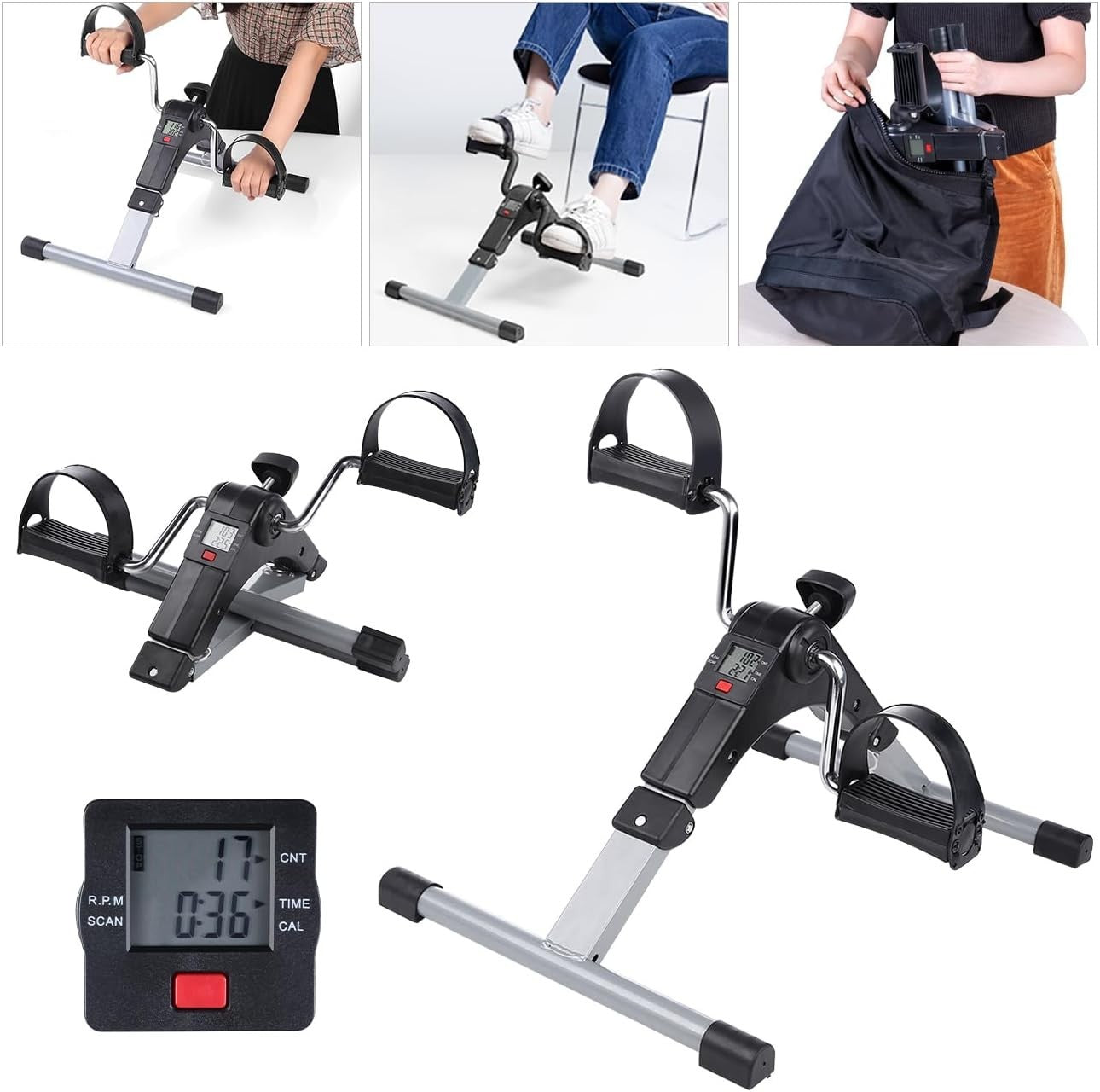 Foldable Mini Pedal Exerciser w/ LCD Display Adjustable Resistance for Arms/Legs