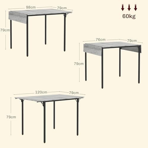 Foldable Extendable Dining Table Grey Drop Leaf Kitchen Table 2-4 Seats