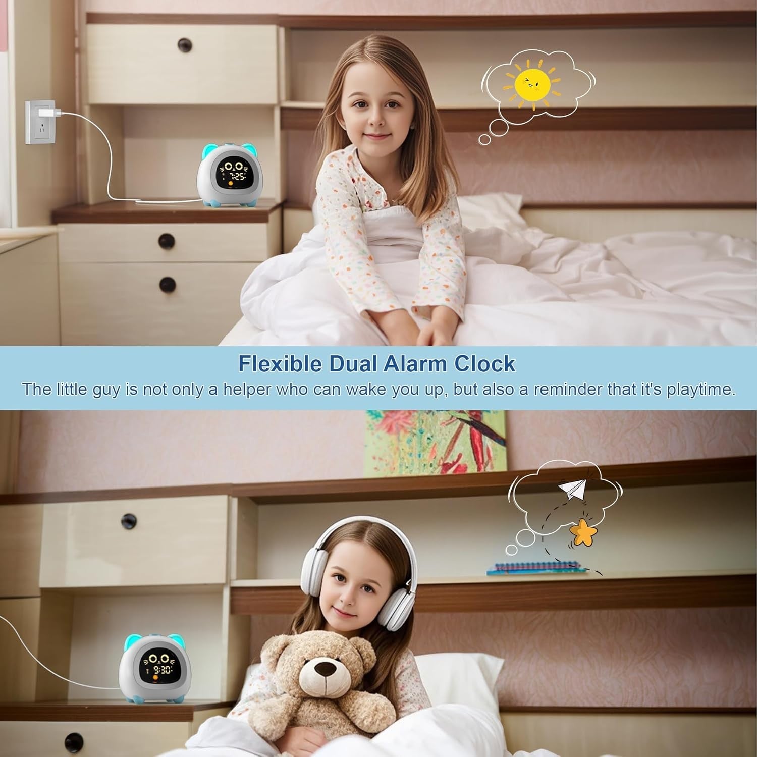 Kids OK to Wake Alarm Clock Night Light Sleep Training Dual Alarm