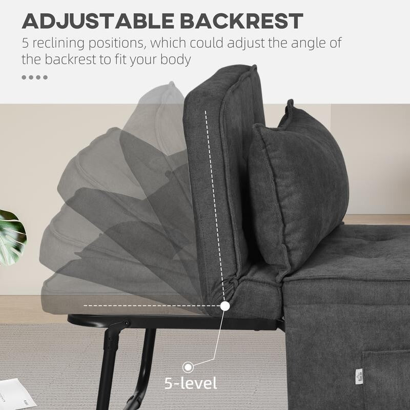 4 in 1 Folding Chair Bed Armchair Sleeper Ottoman Recliner w/ Pillow Grey