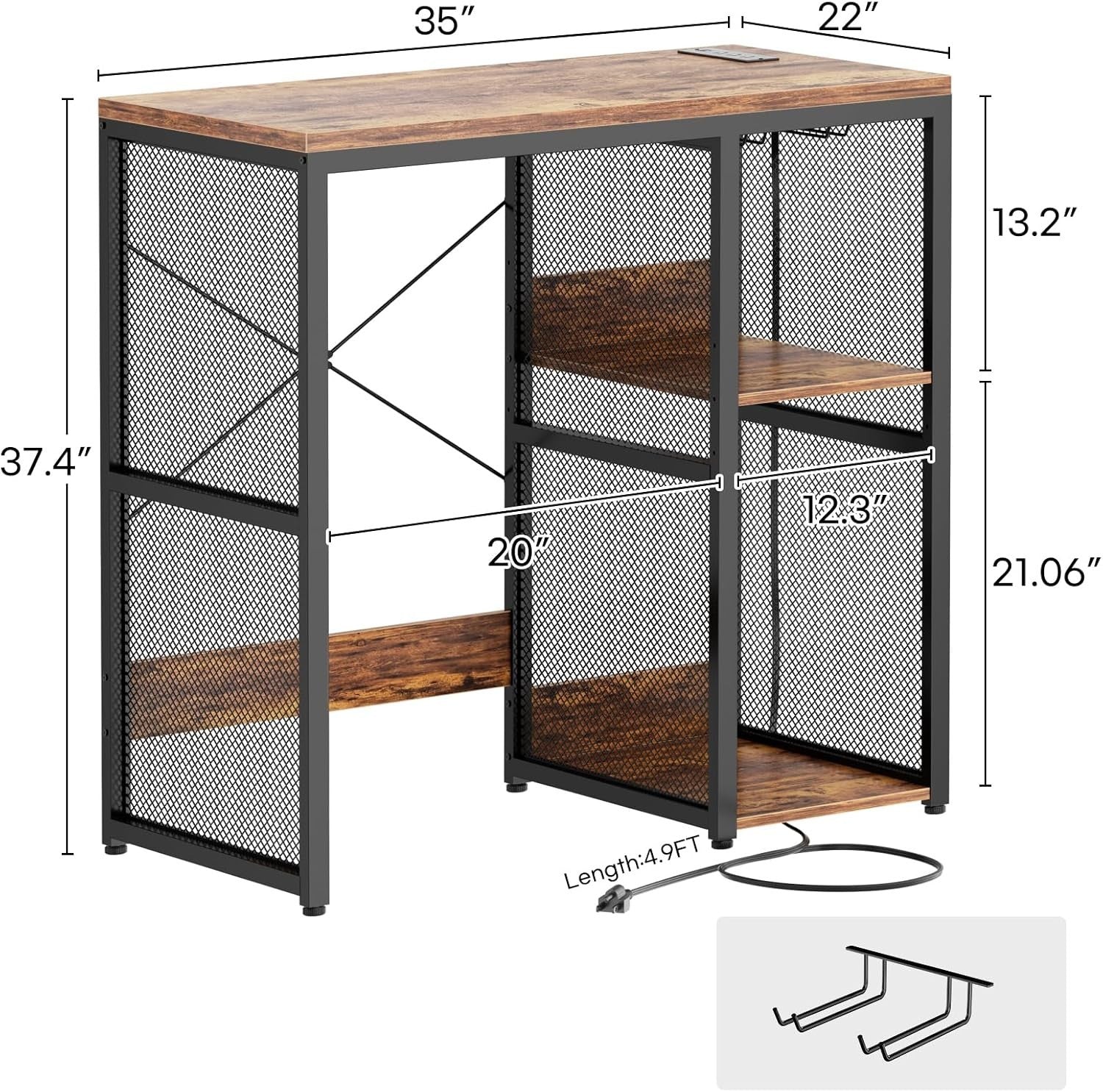 Mini Fridge Stand with Power Outlets Wine Bar Storage Cabinet Rustic Brown