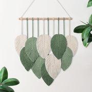 Small Macrame Wall Hanging Boho Leaf Woven Decor Green