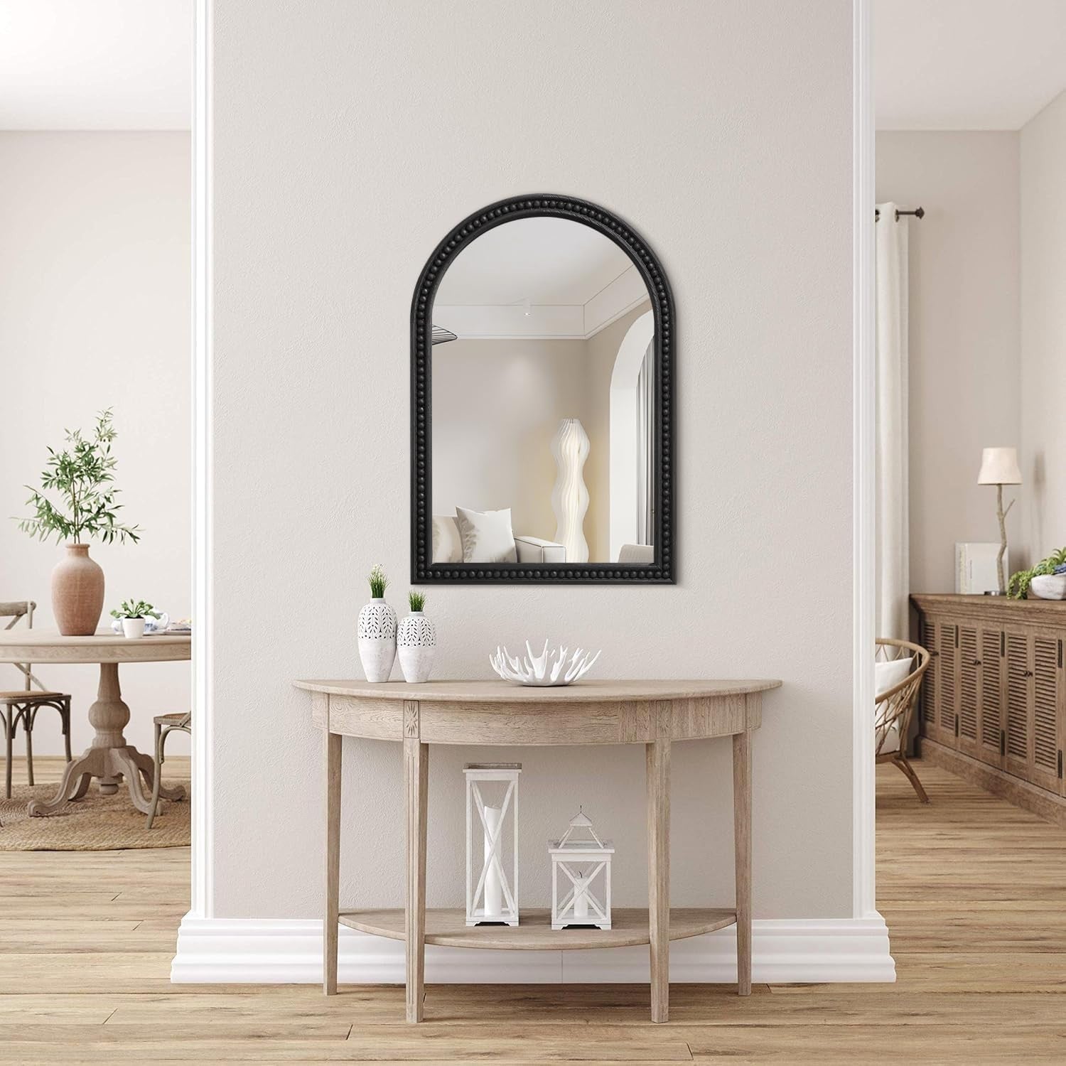 Black Arch Wall Mirror 75x50cm Bathroom Vanity Over Sink Wood Frame