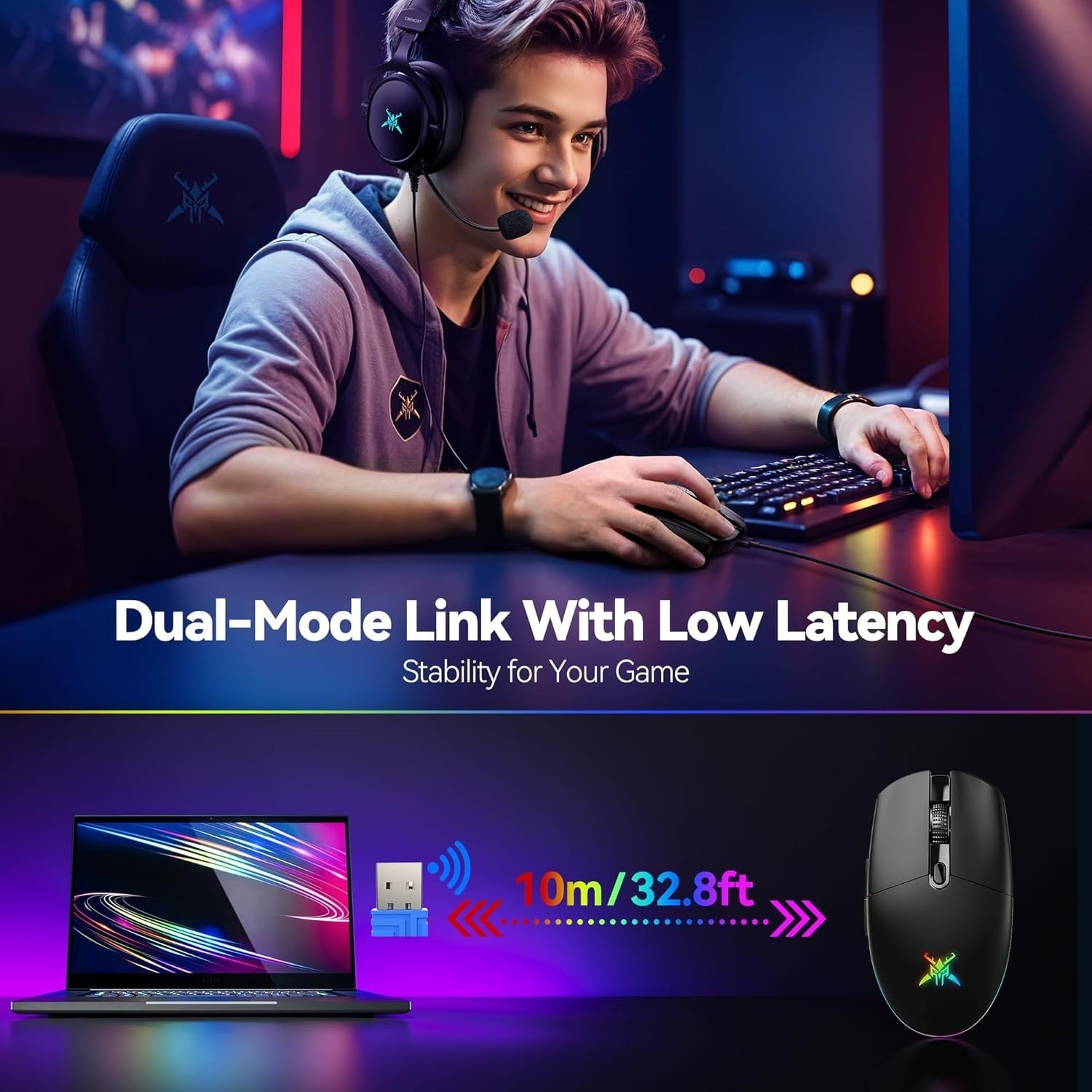 Wireless Gaming Mouse 8000 DPI RGB 72g 100H Battery