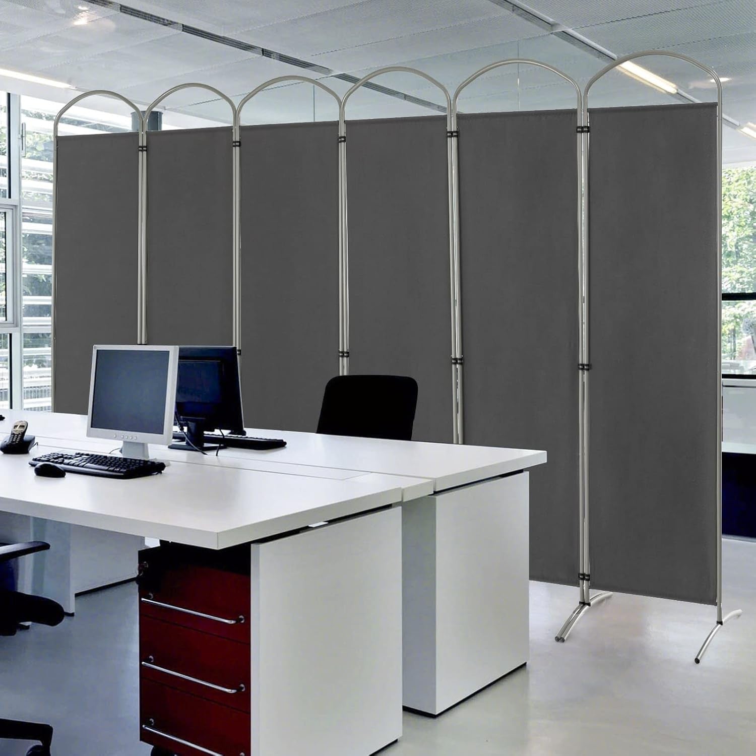 6 Panel Grey Folding Room Divider Freestanding Privacy Screen Partition 331x188c