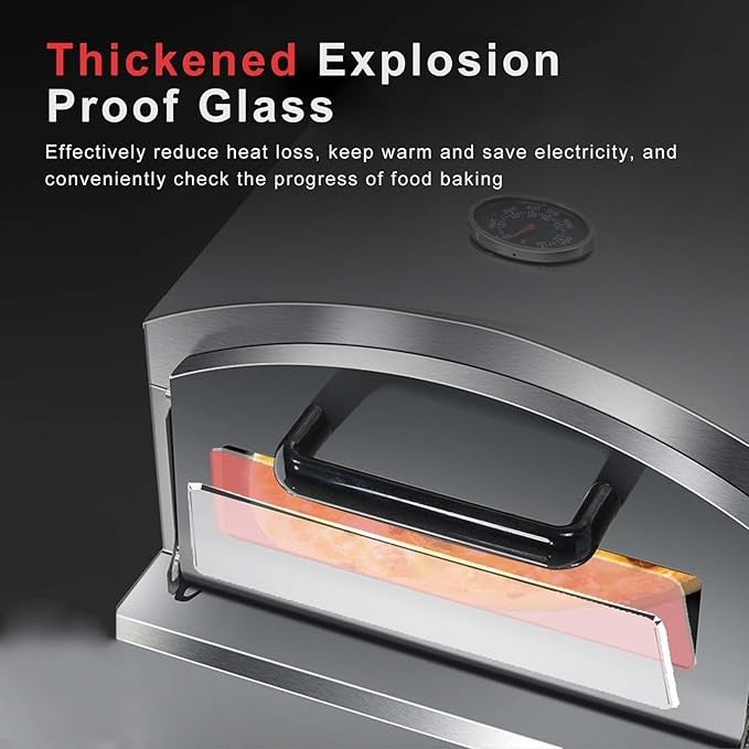 QFGain Outdoor Gas Pizza Oven 13” | Stainless Steel Pizza Maker with Thermometer