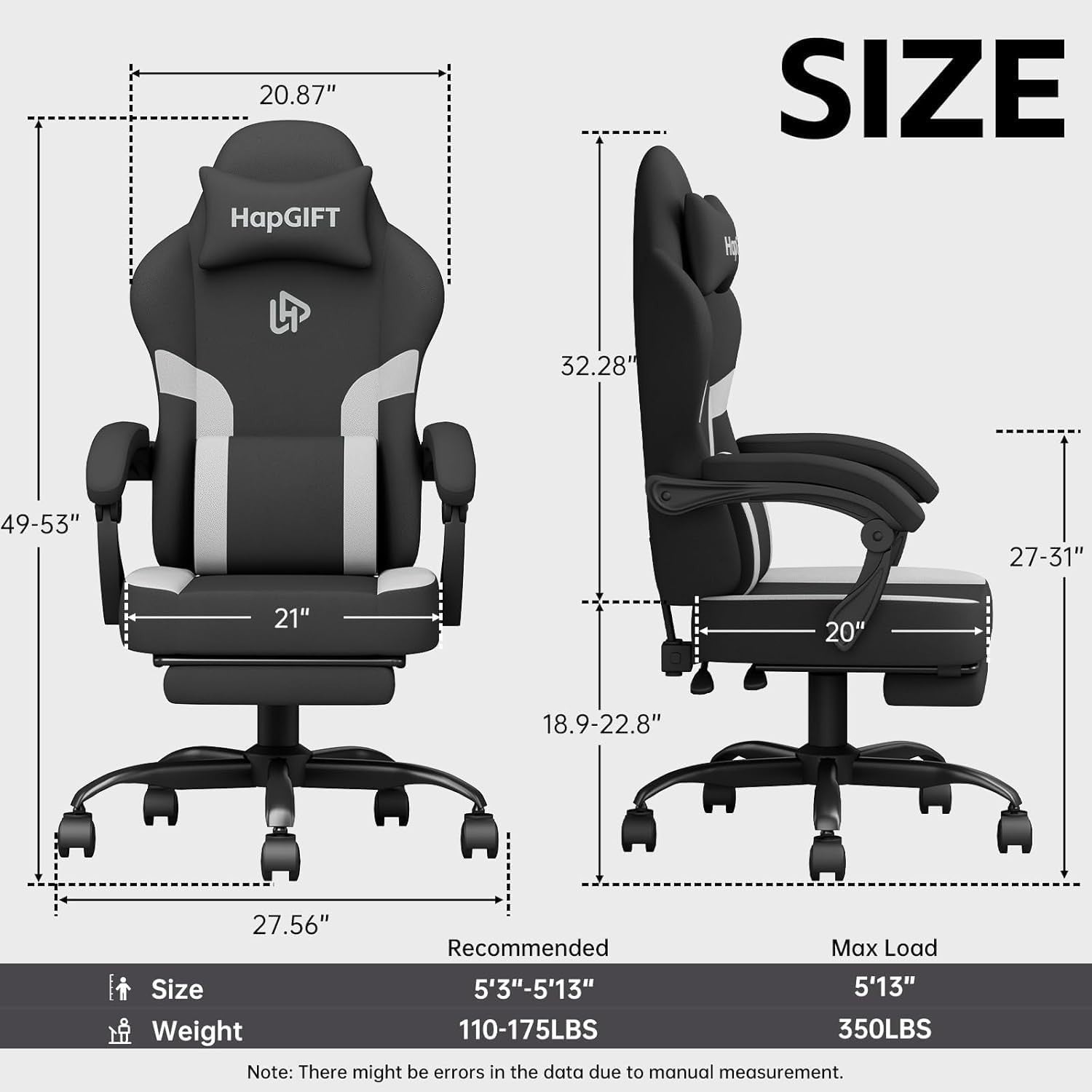 Ergonomic Gaming Chair Office Desk Chair Memory Foam Swivel Recliner Footrest Gr