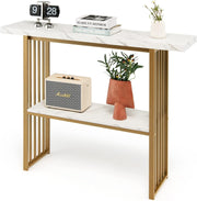 2-Tier Console Table Narrow Hallway Desk, Faux Marble Top, Gold Frame