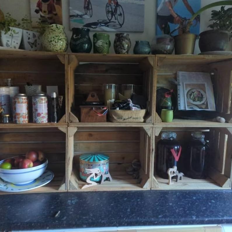 Wooden Storage Crates 50x40x30cm – Rustic Medium Fruit Boxes & Decorative Bins