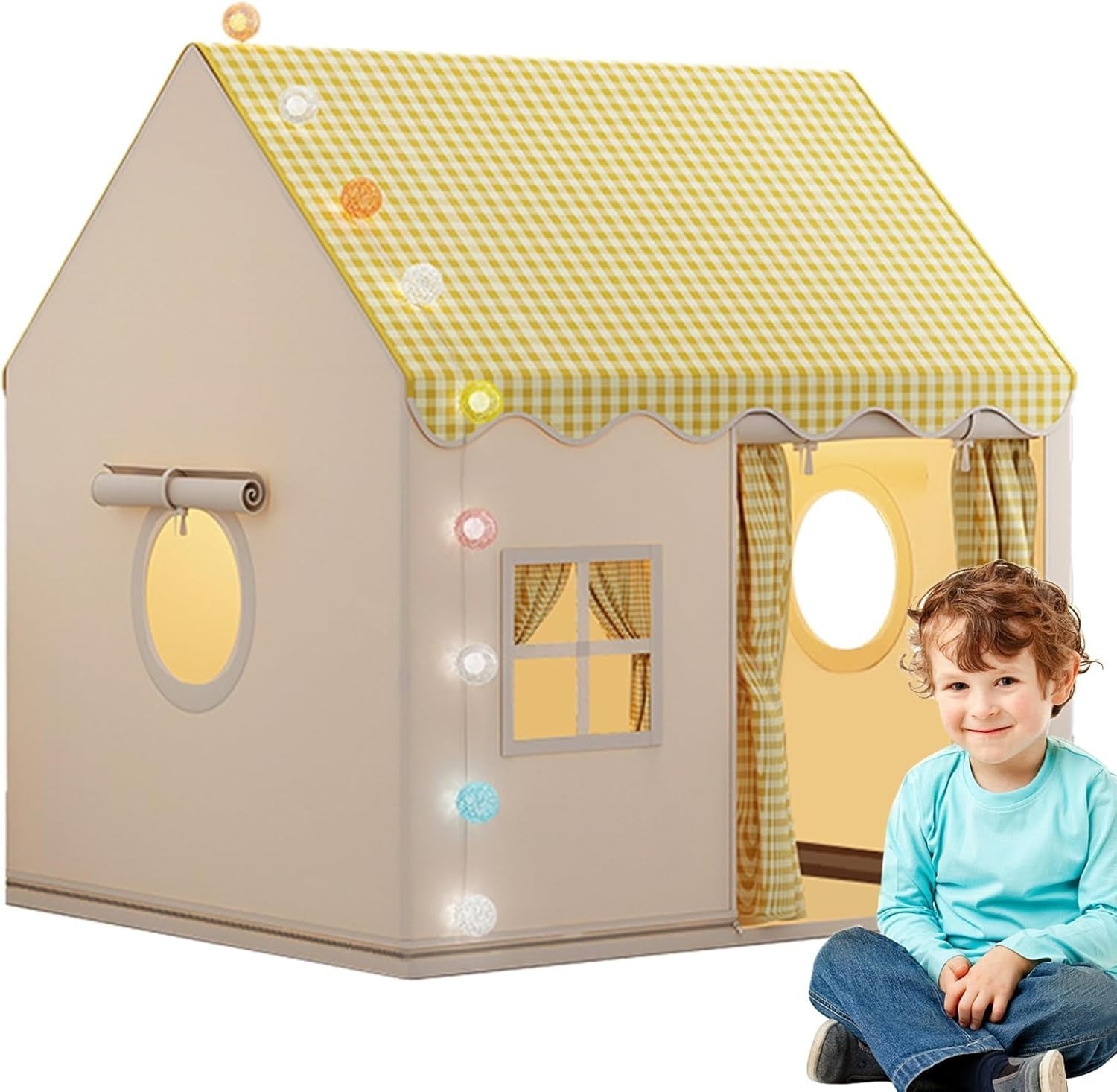 Indoor Kids Playhouse Tent w Lights Mat Window Large Toddler Den