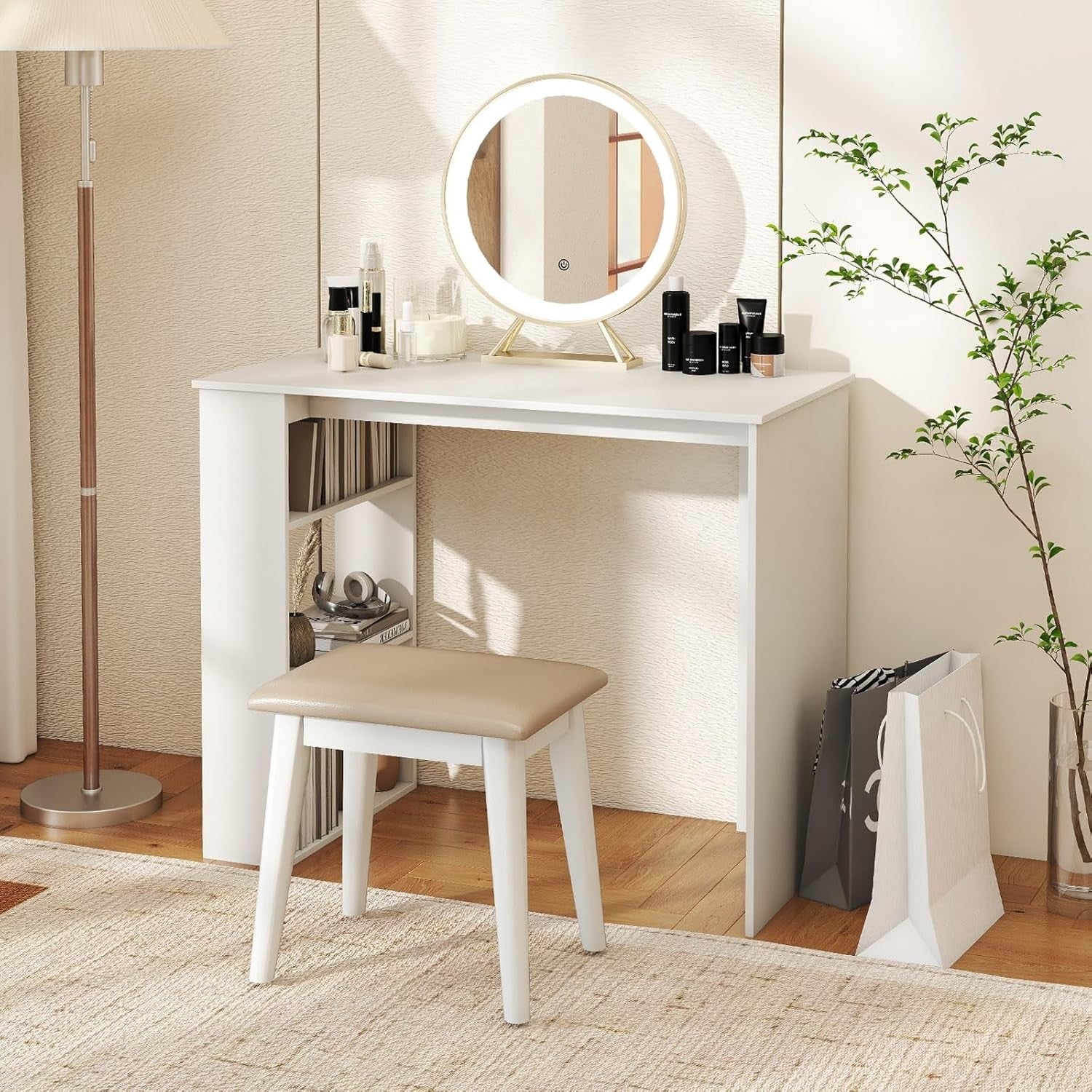 Compact Computer Desk with Bookshelf Small Space Home Office Laptop Table