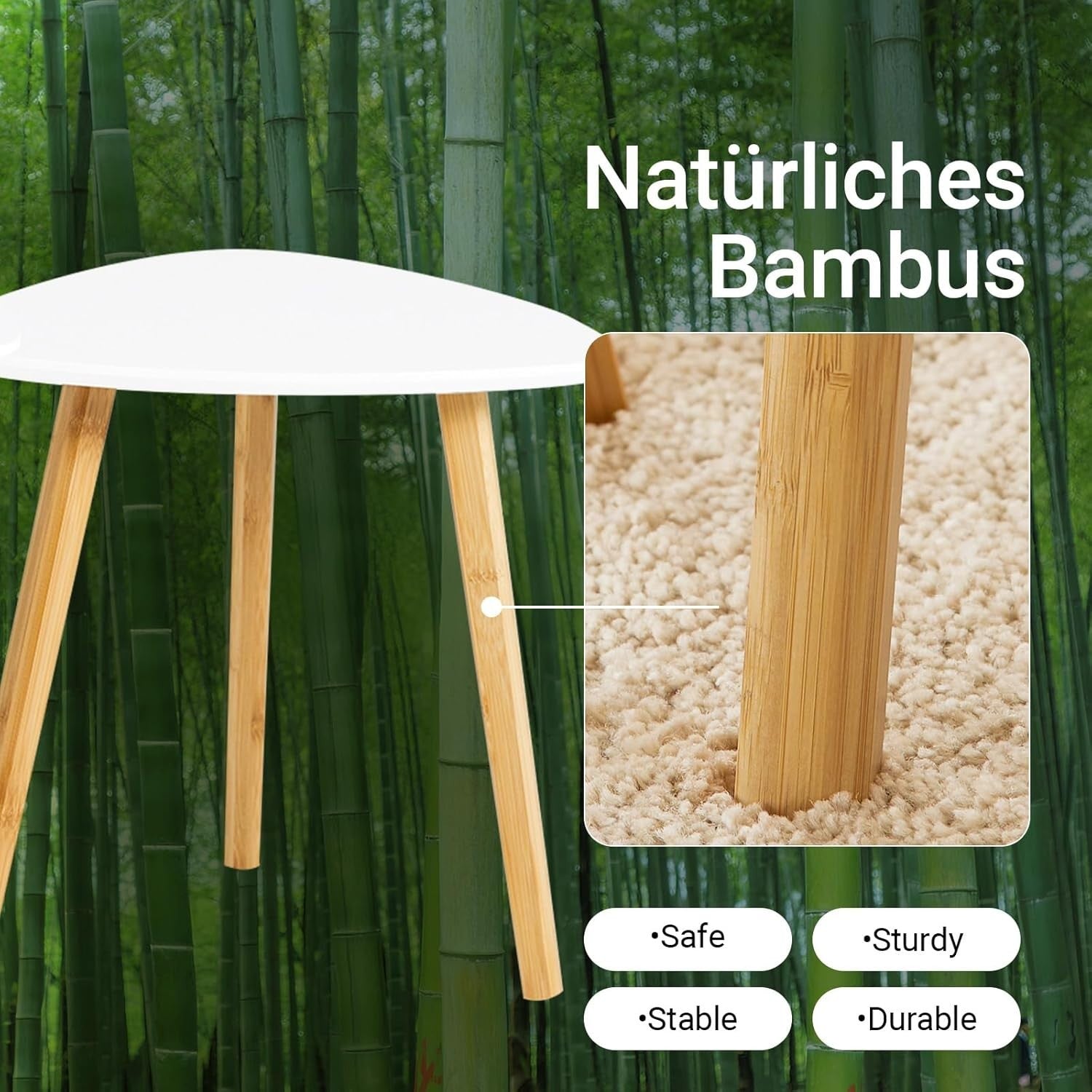 2X Modern White Nesting Coffee Table Set Bamboo Wood Side End Living Room