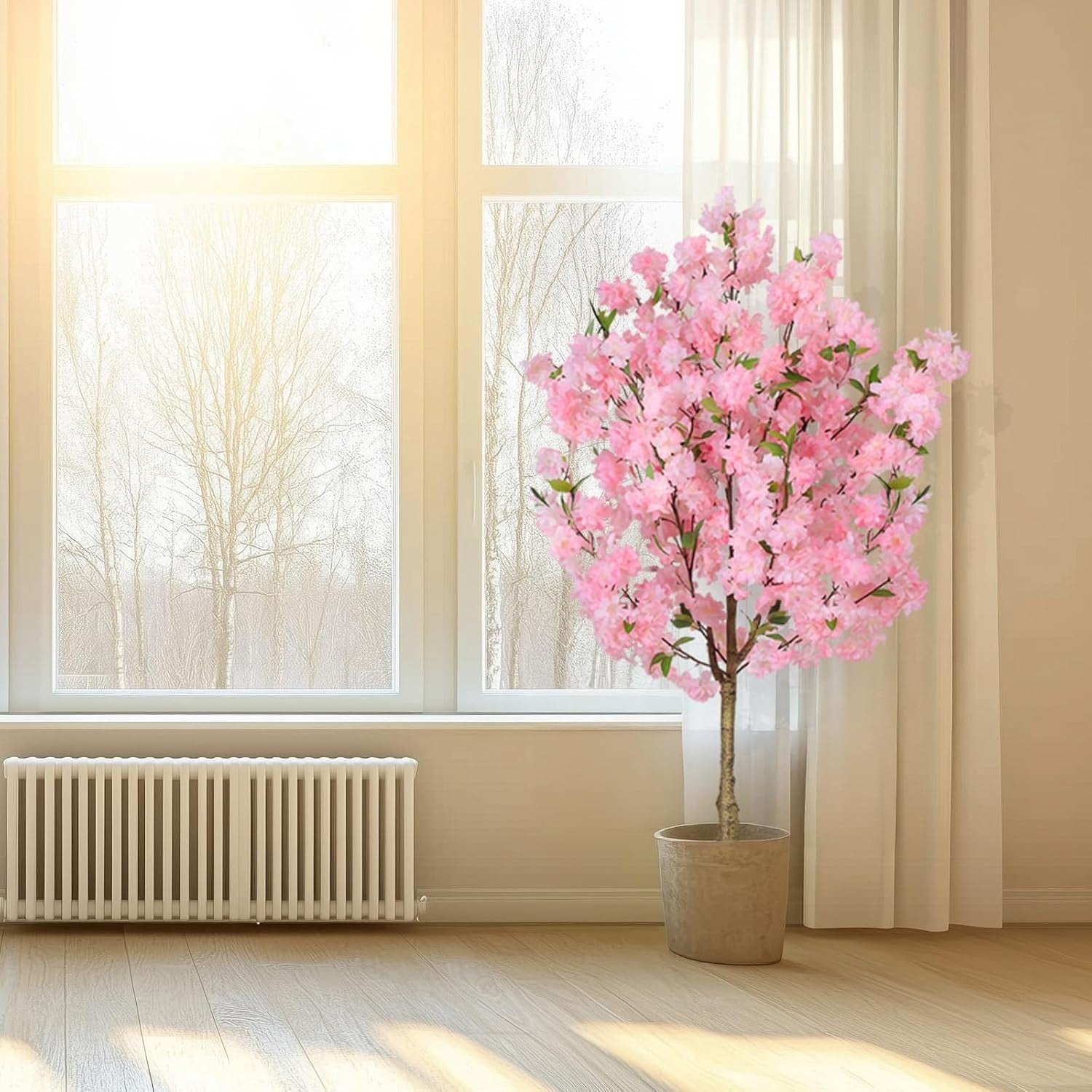 120cm Pink Artificial Cherry Blossom Tree Faux Flower Potted Decor Home Office