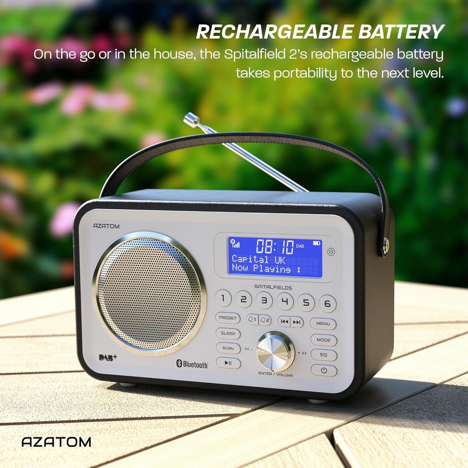 Black Portable DAB DAB+ FM Digital Radio Bluetooth Rechargeable Dual Alarm
