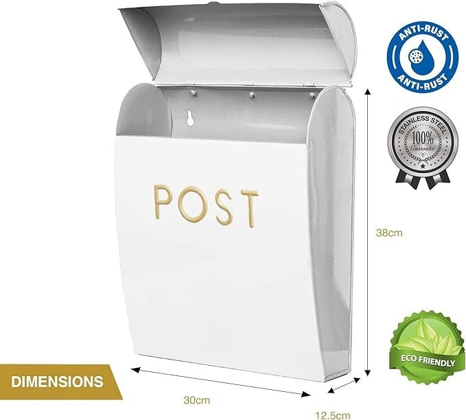 Wall Mounted Post Box White Large – Waterproof Mailbox for Homes & Offices