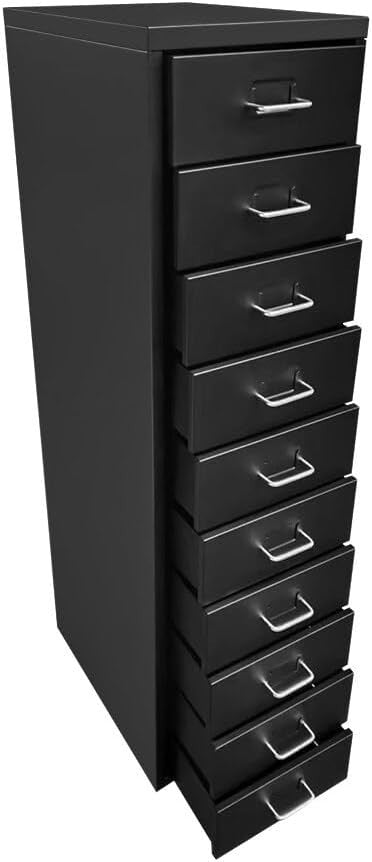 Tall Metal 10 Drawer Filing Cabinet Storage Unit on Wheels Home Office