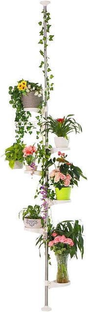 Adjustable Tension Pole Plant Stand 6 Tier Indoor Hanging Rack with Trays Ivory
