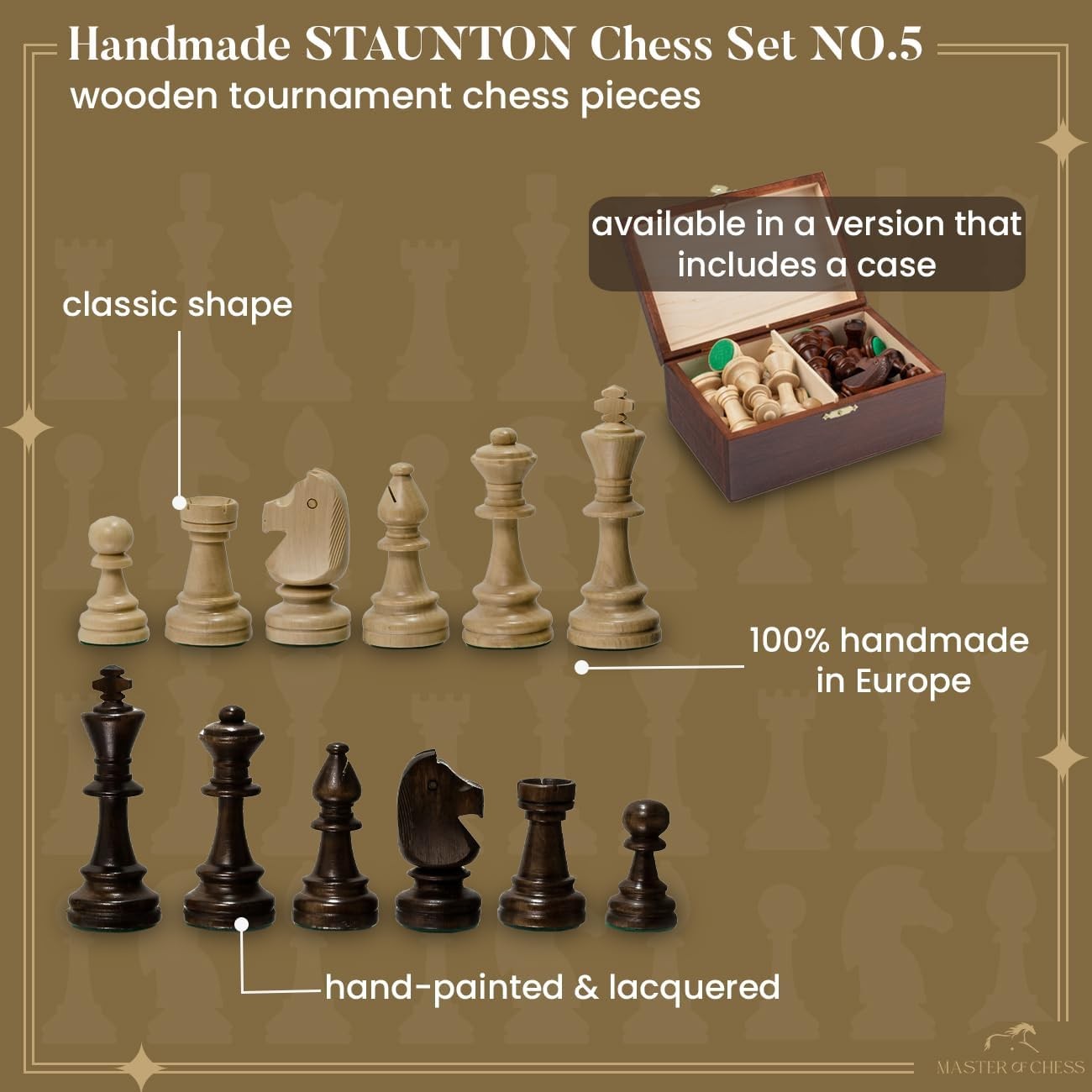 Staunton Tournament Wooden Chess Pieces Set No.5 | Handcrafted Weighted 90mm Kin