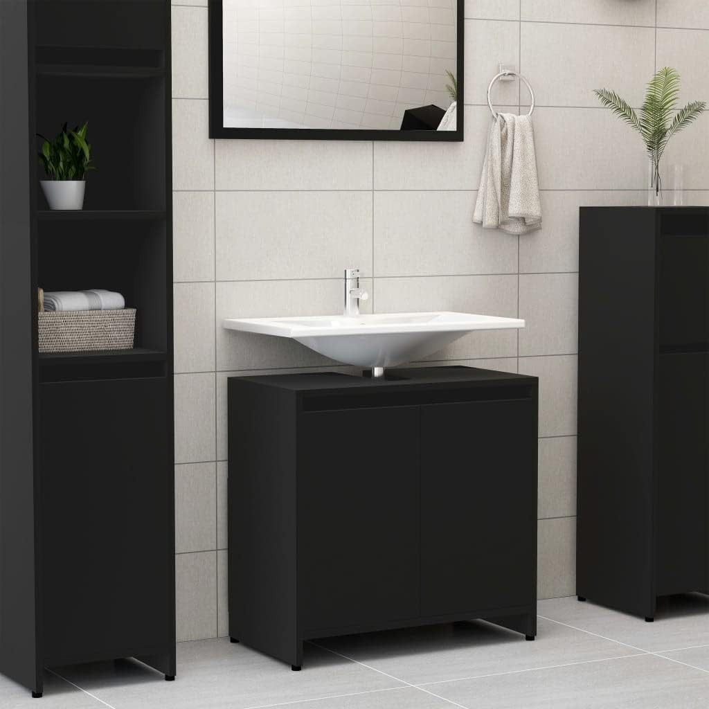 Black Under Sink Bathroom Storage Cabinet Cupboard 60x35x61cm Modern