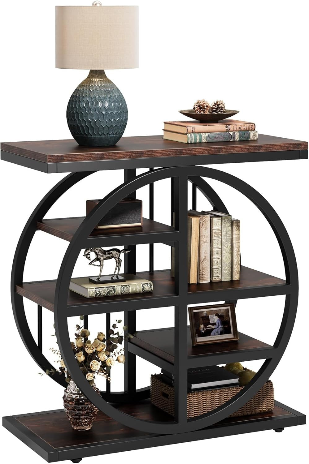 5-Tier Industrial Side Table Narrow Storage Shelf Nightstand 30x60x67cm