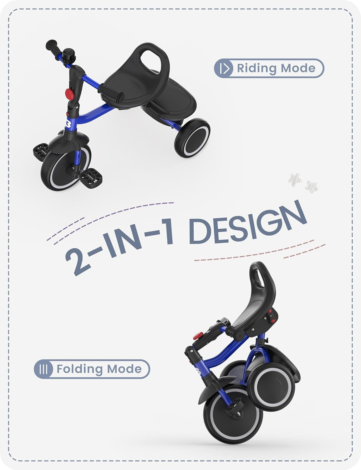 Kids Tricycle Toddler Trike Foldable Ride On Bike Blue Age 18M-5Y