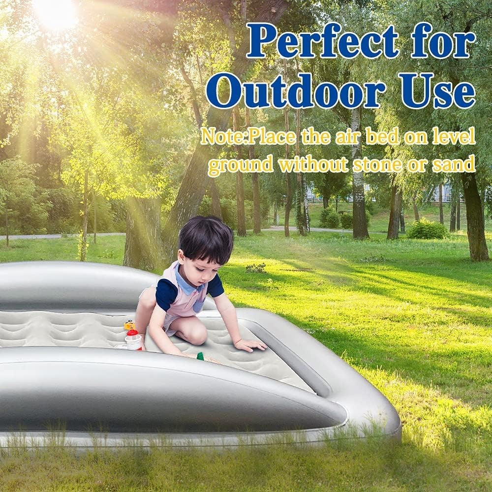 Portable Toddler Air Mattress Bed with Safety Rails & Electric Pump