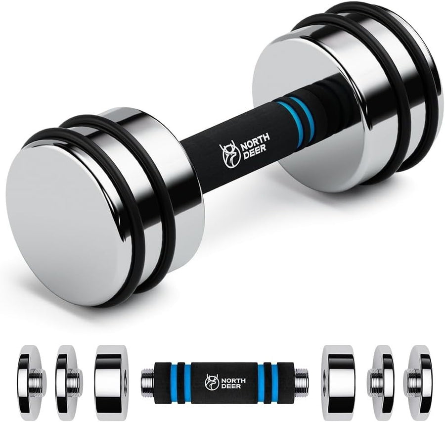 Slim Steel Adjustable Dumbbell Compact Chrome Foam Grip Home Training