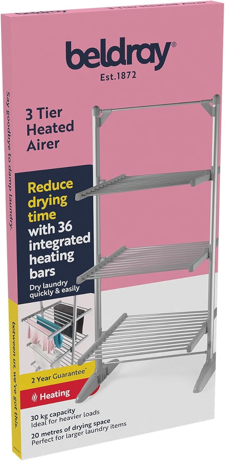 3 Tier Heated Clothes Airer 20m Drying Space 30kg Foldable Electric Indoor