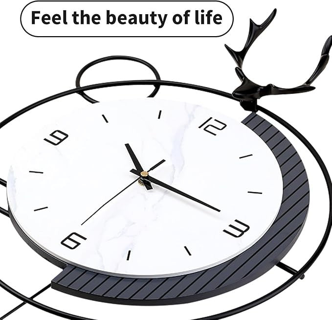 Modern Large Pendulum Wall Clock 25in Silent Quartz Metal Deer Design Home