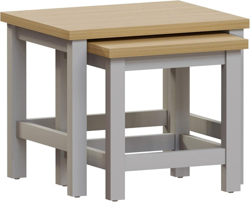 Space Saving Nest of Tables Grey Oak Modern Living Room Coffee End Side Set