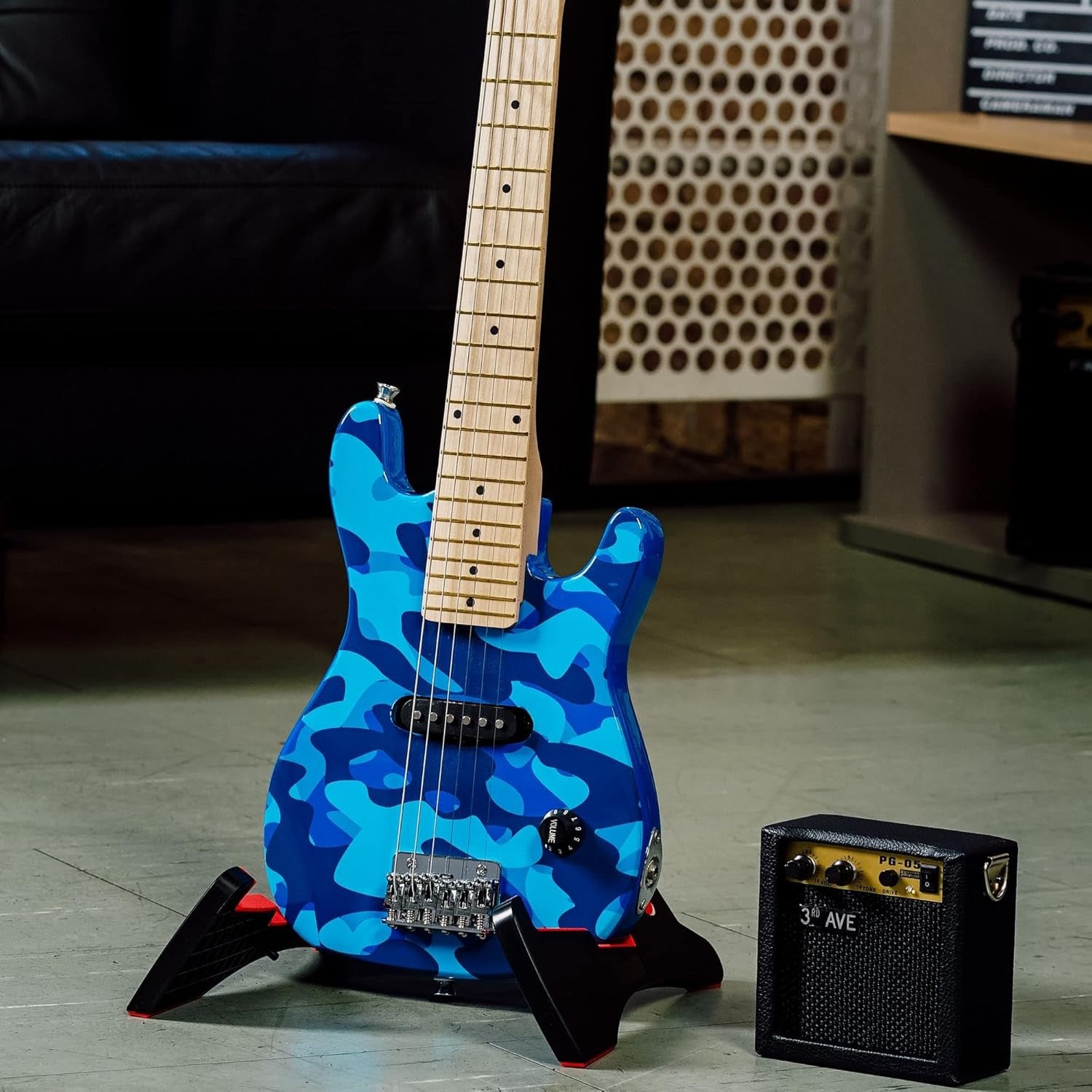1/4 Size Kids Electric Guitar Starter Kit w/ Amp Blue Camo