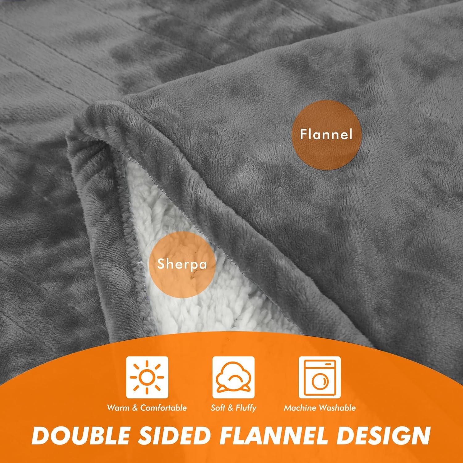 Electric Heated Throw Blanket Light Grey 130x160cm Sherpa Fleece 10 Heat Timer