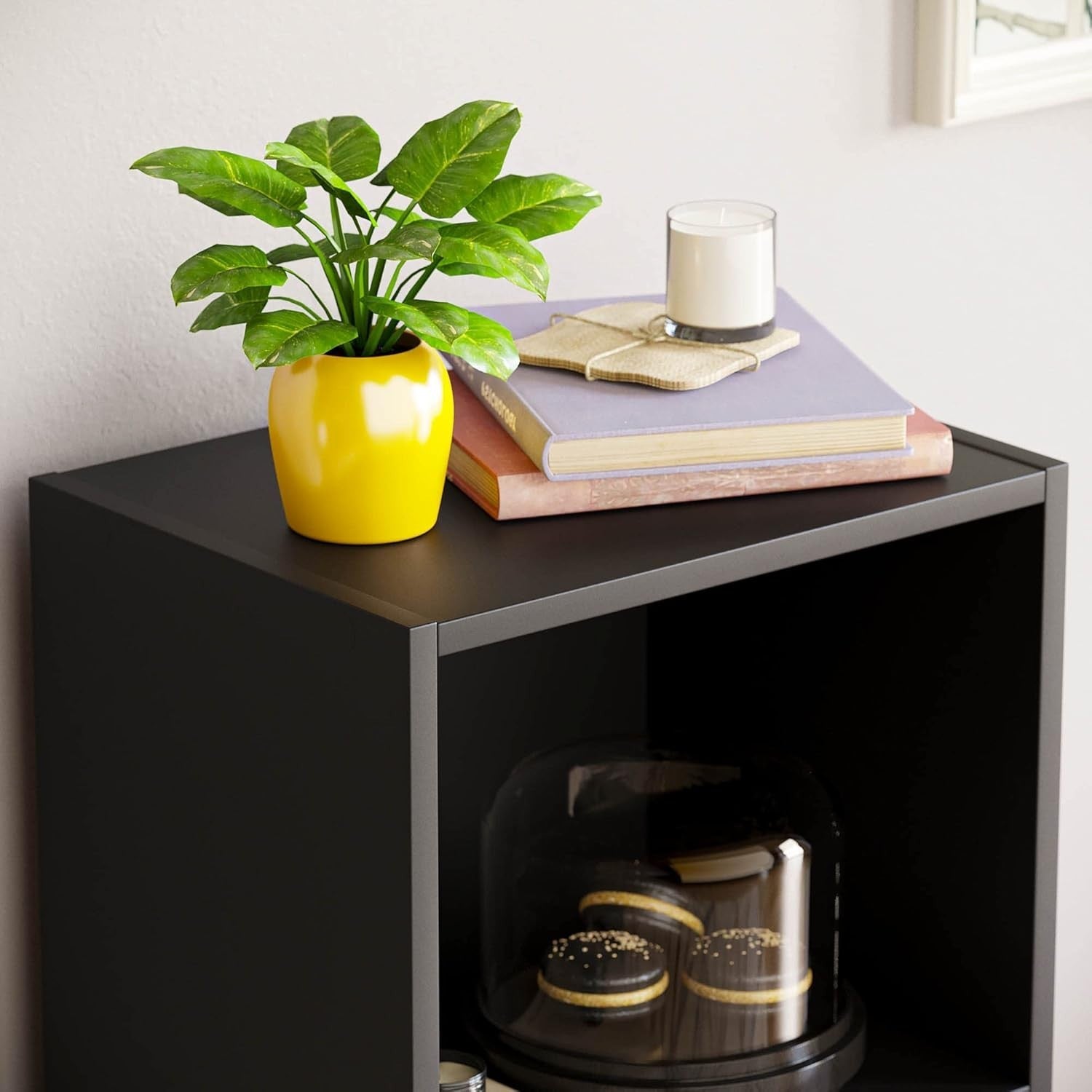 3 Tier Black Wooden Cube Bookcase Small Storage Shelf for Living Room Office