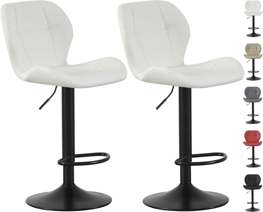 Brown Adjustable PU Leather Bar Stools Set of 2 – Swivel & Height Adjustable