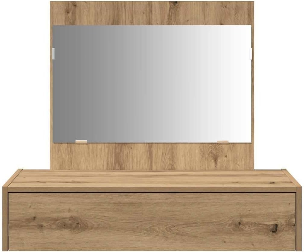 Modern Oak Wood Vanity Desk Dressing Table Mirror 1 Drawer Storage Makeup Unit