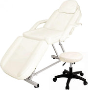 Beauty Massage Bed with Stool Adjustable 3-Section Salon Table Cream White