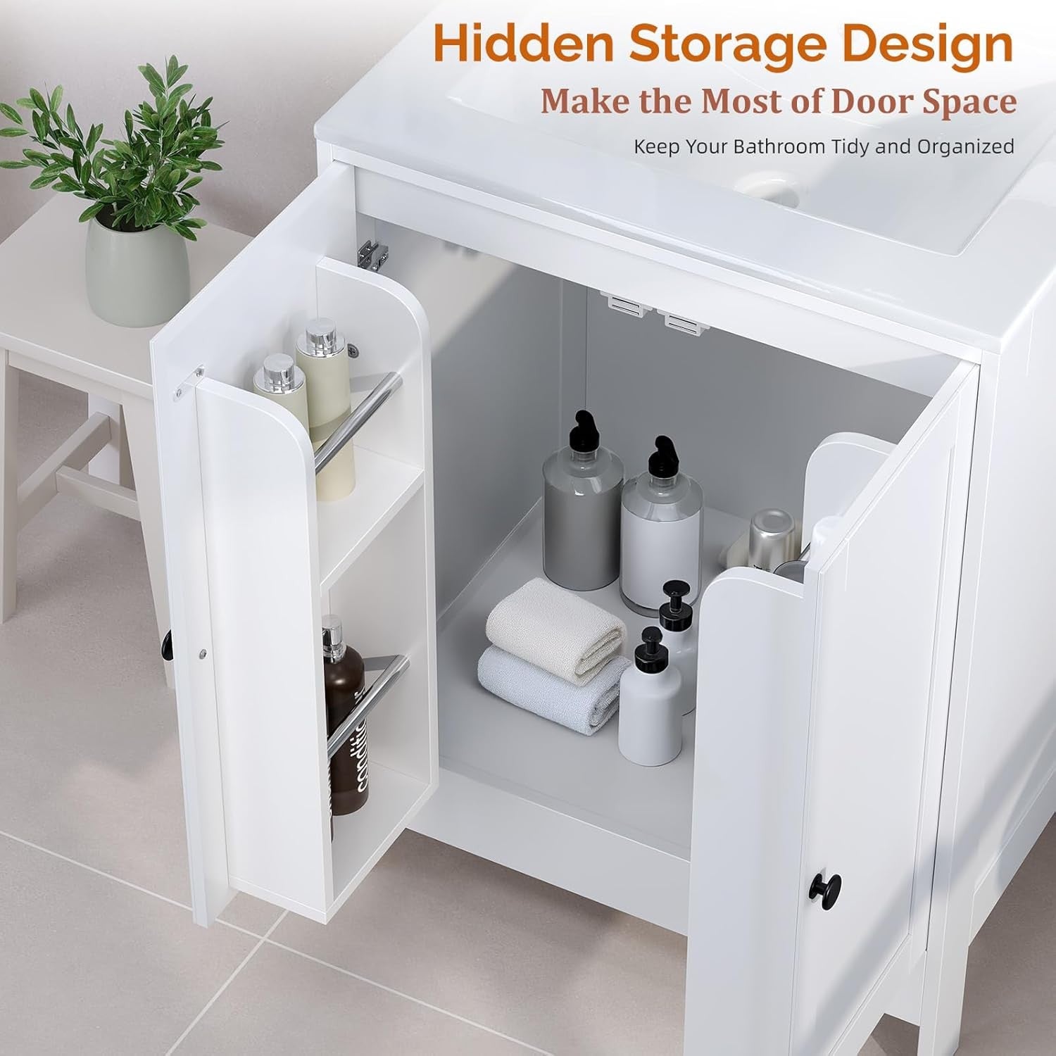White Under Sink Bathroom Cabinet | 61x45x85cm Wooden Storage Unit 2 Doors