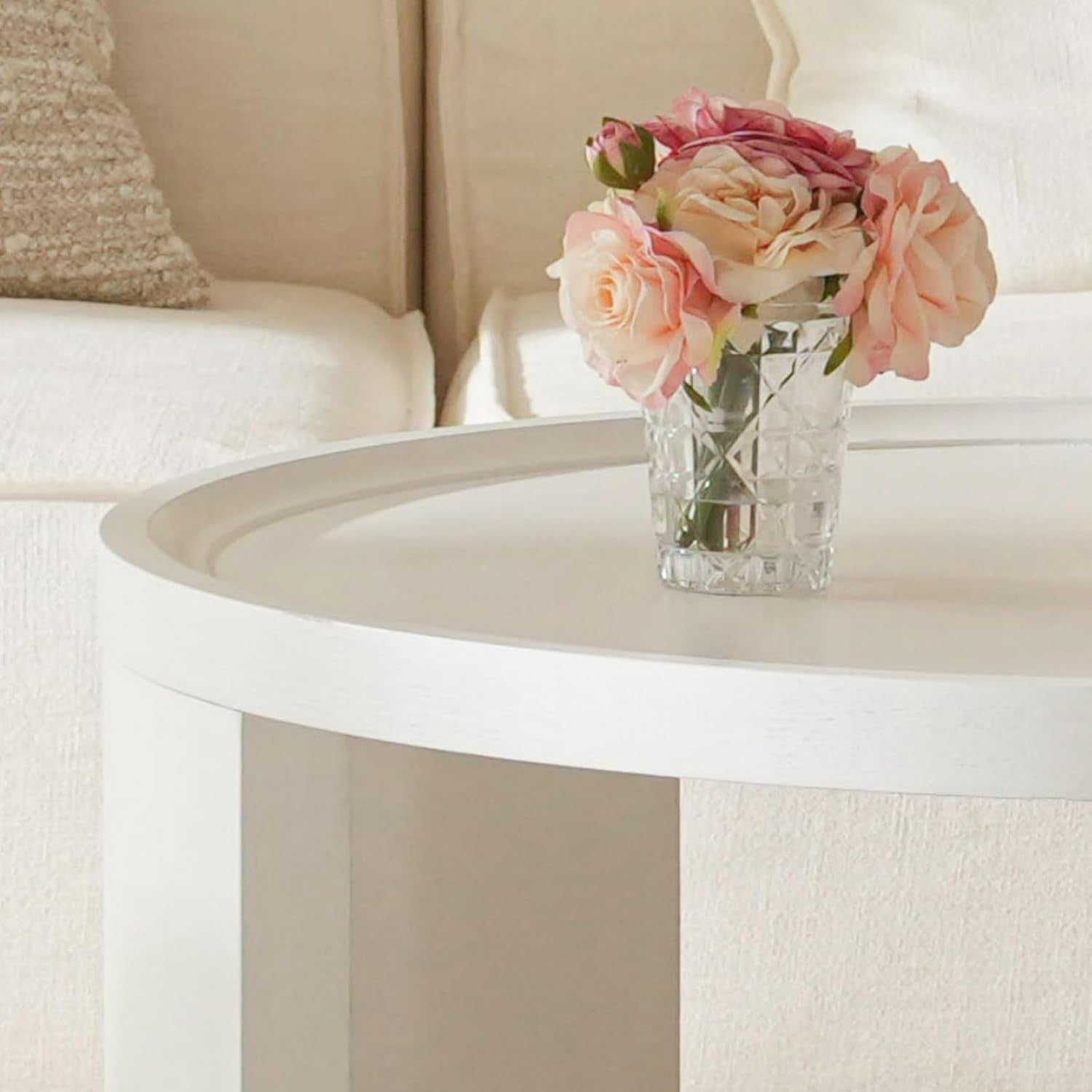 2X Nesting Coffee Table Set Pine Wood White Round Side End Tables Living Room