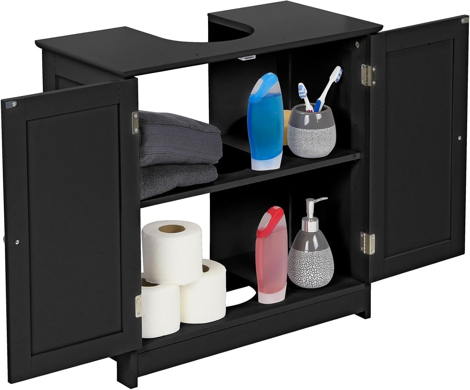 Under Sink Bathroom Cabinet Black | Compact 2-Door Storage Unit 60x60x30cm
