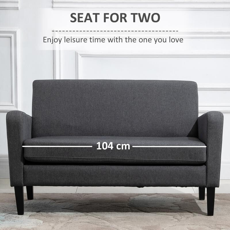 2-Seater Compact Sofa Grey Linen Upholstered Loveseat for Flats & Small Rooms
